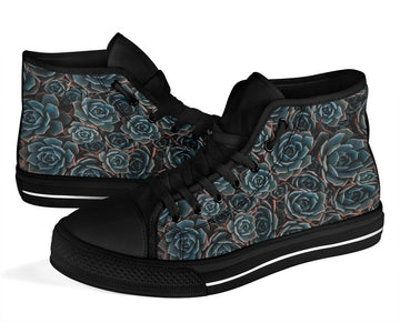Floral Succulent Women's High,Top Canvas Shoes, Vibrant Festival Sneakers,