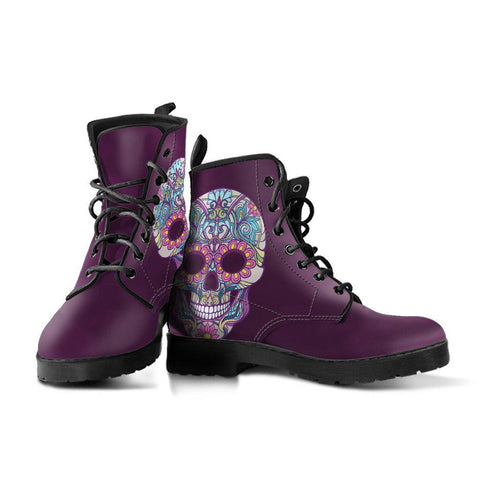 Image of Sugar Skulls Roses Berry Women's Vegan Leather Ankle Boots, , Festival