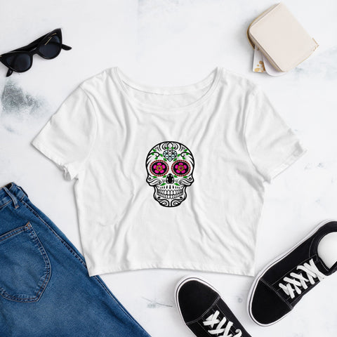Image of Sugar Skull Women’S Crop Tee, Fashion Style Cute crop top, casual outfit, Crop
