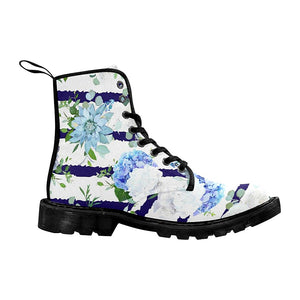 Summer Flowers Blue And White Combat Style Boots, Lolita Combat Boots,Hand Crafted,Multi Colored