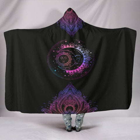 Image of Sun And Moon Mandala Hooded blanket,Blanket with Hood,Soft Blanket,Hippie Hooded Colorful Throw,Vibrant Pattern Blanket,Sherpa Blanket