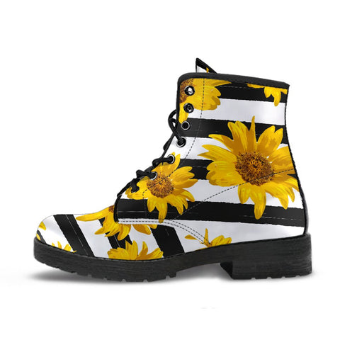 Image of Sunflower Vegan Leather Women's Boots, Hippie Classic Streetwear,