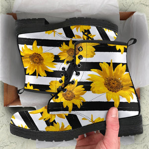 Sunflower Vegan Leather Women's Boots, Hippie Classic Streetwear,