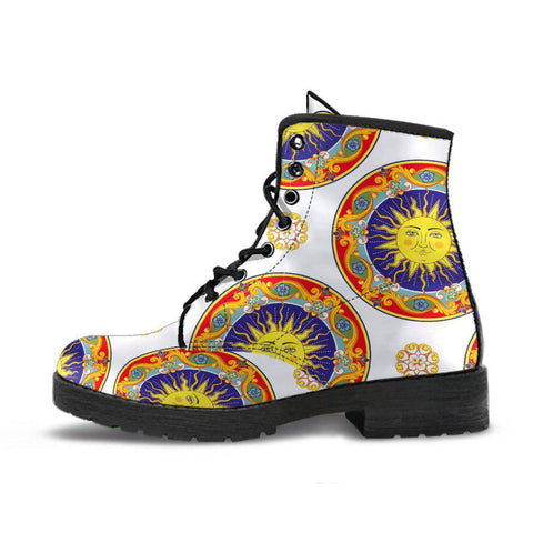 Image of Yellow Sun Mandala Women's Vegan Leather Rain Boots, Handmade Hippie Spiritual Streetwear, Boho Chic, Ethical, Comfortable Footwear