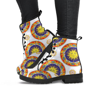 Yellow Sun Mandala Women's Vegan Leather Rain Boots, Handmade Hippie Spiritual Streetwear, Boho Chic, Ethical, Comfortable Footwear