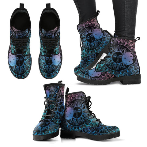 Image of Sun and Moon, Handcrafted Vegan Leather Ankle Boots, Women's Lace,up Fashion