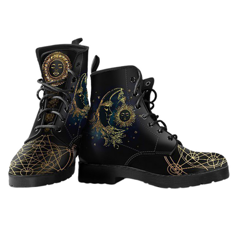 Image of Sun & Moon Women's Leather Boots , Vegan, Ankle, Lace,Up, Handcrafted, Winter