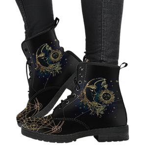 Sun & Moon Women's Leather Boots , Vegan, Ankle, Lace,Up, Handcrafted, Winter