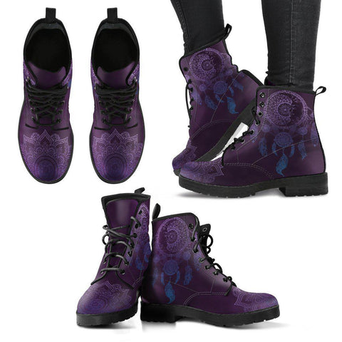 Image of Women's Dark Purple Dream Catcher Vegan Leather Boots , Handcrafted,