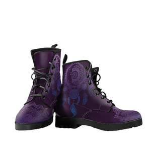 Women's Dark Purple Dream Catcher Vegan Leather Boots , Handcrafted,