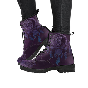 Women's Dark Purple Dream Catcher Vegan Leather Boots , Handcrafted,