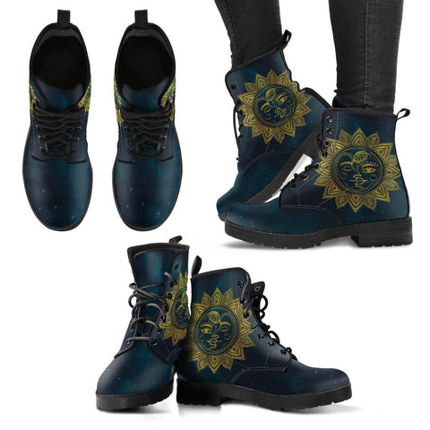 Image of Women's Green Sun Moon Mandala Vegan Leather Boots , Astrology,