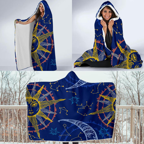 Image of Sun and moon Hooded blanket,Blanket with Hood,Soft Blanket,Hippie Hooded Blanket,Sherpa Blanket,Bright Colorful, Colorful Throw,Vibrant