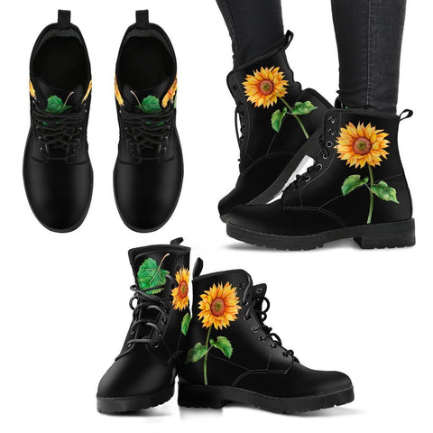 Image of Sunflower Vegan Leather Women's Boots , Handcrafted, Hippie Style, Streetwear,