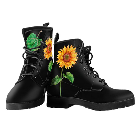 Image of Sunflower Vegan Leather Women's Boots , Handcrafted, Hippie Style, Streetwear,