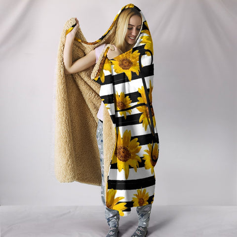 Image of Sunflower Stripe Faith Hooded blanket,Blanket with Hood,Soft Blanket,Hippie Hooded Blanket,Sherpa Blanket,Bright Colorful, Colorful Throw