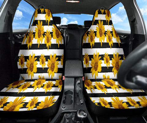Image of Sunflower Themed Car Seat Covers, Yellow Floral Auto Protectors, Nature Inspired