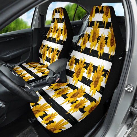 Image of Sunflower Themed Car Seat Covers, Yellow Floral Auto Protectors, Nature Inspired