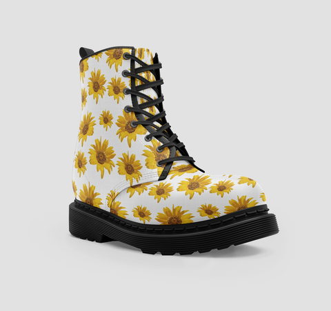 Image of Sunflowers Stylish Vegan Handmade Wo's Boots - Unique Floral Design - Ideal Gift for Her - Artisan Crafted Footwear - Comfortable Girls