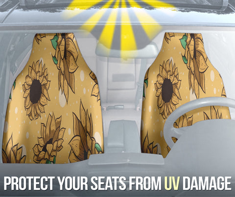 Image of Sunflower Car Seat Covers, Floral Front Protectors, Nature Vehicle Accessories,