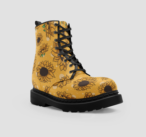 Image of Sunflowers Vegan Wo's Boots , Floral Stylish Footwear , Classic Crafted