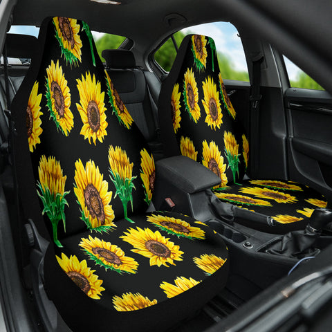 Image of Yellow Sunflower Car Seat Covers, Floral Front Protectors, Stylish Car