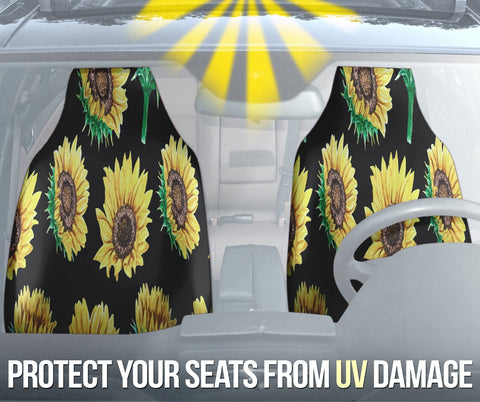 Image of Yellow Sunflower Car Seat Covers, Floral Front Protectors, Stylish Car
