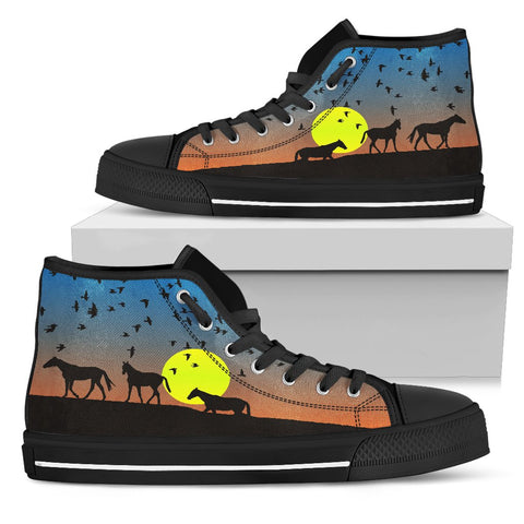 Image of Sunset Horse High Tops Sneaker, Multi Colored, Canvas Shoes,High Quality, Boho,Streetwear,All Star,Custom Shoes,Womens High Top