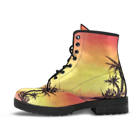 Image of Peach Sunset Palm Tree Vibe Women's Vegan Leather Rain Boots, Mandala,