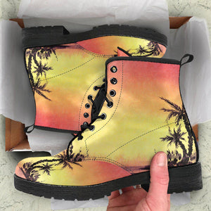 Peach Sunset Palm Tree Vibe Women's Vegan Leather Rain Boots, Mandala,