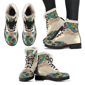 Tan Multicolored Hippie Paisley Ankle Boots,Classic Boot,Lolita Combat Boots,Hand Crafted,Streetwear, Rain Boots,Hippie,Combat Style Boot