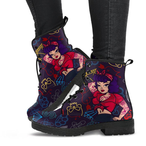 Image of Tattoo Pin Up Women's Vegan Leather Boots, Hippie Streetwear, Classic
