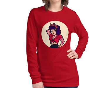 Tattooed Pin Up Multicolored Unisex Long Sleeve Tee, Super Soft & Comfy Long