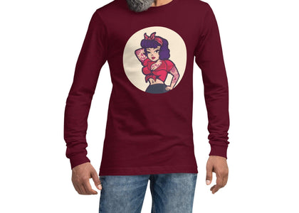 Tattooed Pin Up Multicolored Unisex Long Sleeve Tee, Super Soft & Comfy Long