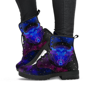 Handcrafted Women’s Vegan Leather Boots , Taurus Zodiac Sign Astrology , Multi