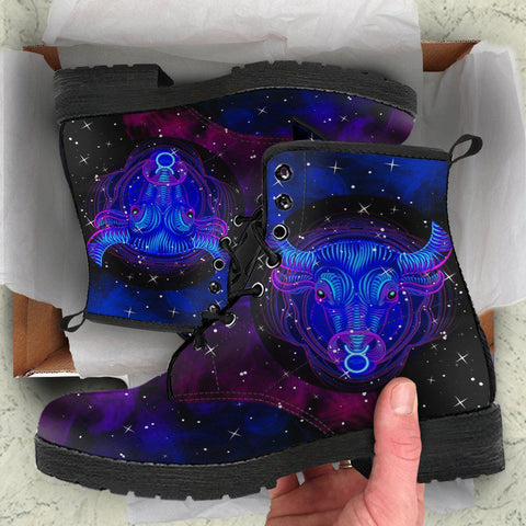 Image of Handcrafted Women’s Vegan Leather Boots , Taurus Zodiac Sign Astrology , Multi