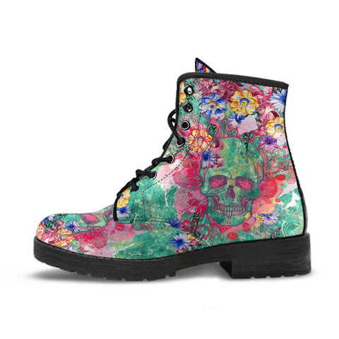 Handmade Women’s Vegan Leather Boots - Colorful Roses Floral Flowers Skull - Cosmos Sky Galaxy - Leather Shoes