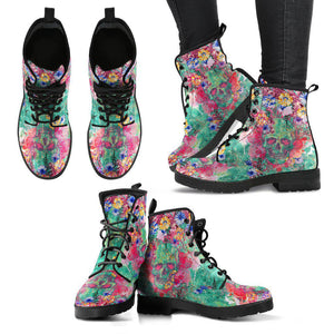 Women’s Vegan Leather Boots , Colorful Roses Floral Flowers Skull ,