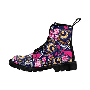 Textile Fashion African Print Multicolored Womens Lolita Combat Boots,Hand Crafted