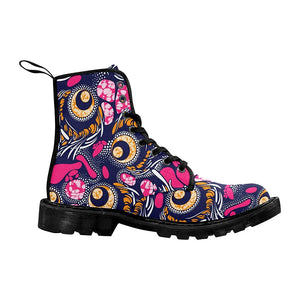 Textile Fashion African Print Multicolored Womens Lolita Combat Boots,Hand Crafted
