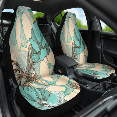 Image of Turquoise Floral Design Car Seat Covers, Auto Decor, Custom Fit Vehicle