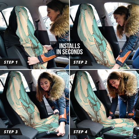 Image of Turquoise Floral Design Car Seat Covers, Auto Decor, Custom Fit Vehicle
