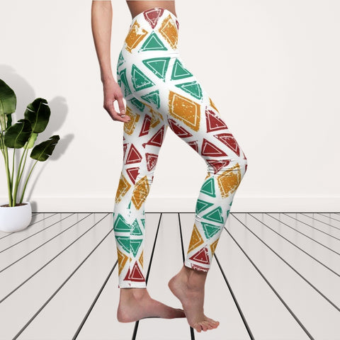 Image of Triangle Colorful Multicolored Women's Cut & Sew Casual Leggings, Yoga Pants,