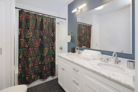Triangle Tribal Print Multicolored Shower Curtains, Water Proof Bath Decor | Spa
