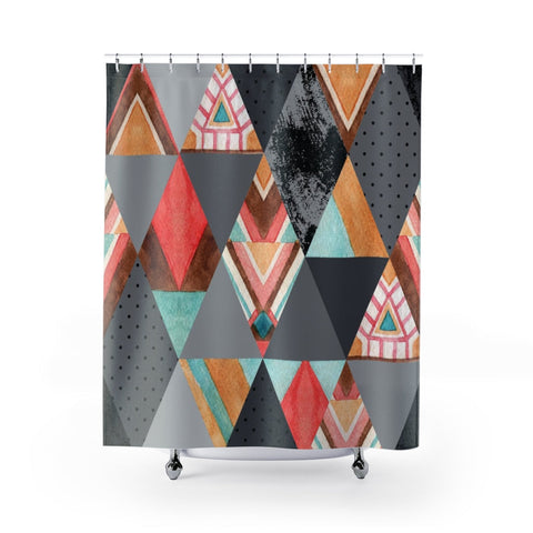 Image of Triangular Colorful Geometric Abstract Shower Curtains, Water Proof Bath Decor |
