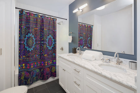 Tribal Colorful Mandala Elephant Multicolored Shower Curtains, Water Proof Bath