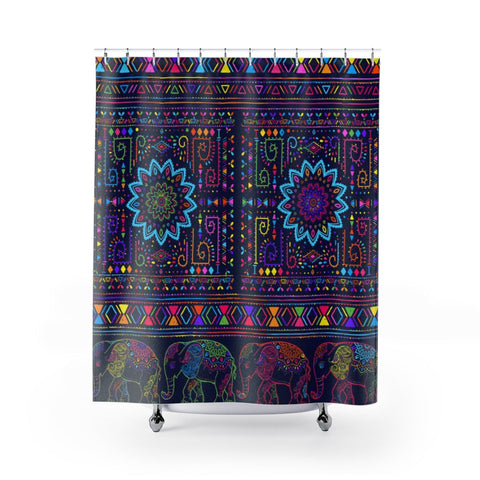 Image of Tribal Colorful Mandala Elephant Multicolored Shower Curtains, Water Proof Bath