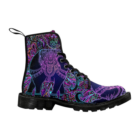 Image of Tribal Elephant Colorful Womens Boots Lolita Combat Boots,Hand Crafted,Multi Colored,Streetwear