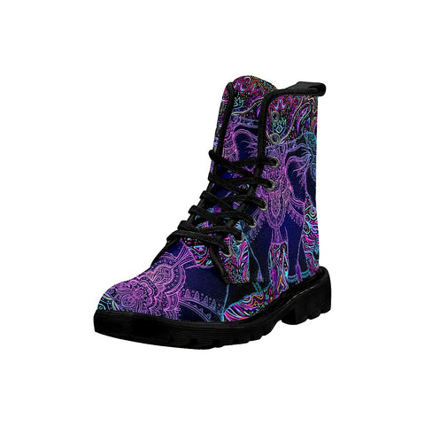 Image of Tribal Elephant Colorful Womens Boots Lolita Combat Boots,Hand Crafted,Multi Colored,Streetwear