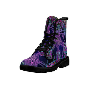 Tribal Elephant Colorful Womens Boots Lolita Combat Boots,Hand Crafted,Multi Colored,Streetwear